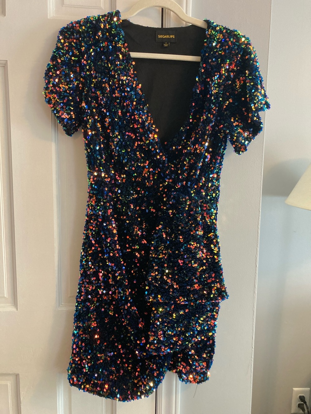 Sugarlips Navy Multi Sequin V-Neck Mini Dress